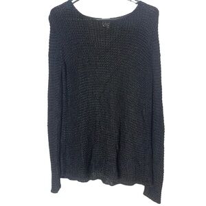 Eileen Fisher Medium Open Knit Quiet Luxury Black Oversized Top